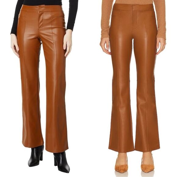 NEW Free People Pants Flare Faux Vegan Leather Brown Uptown High Rise size 4 - Picture 1 of 8